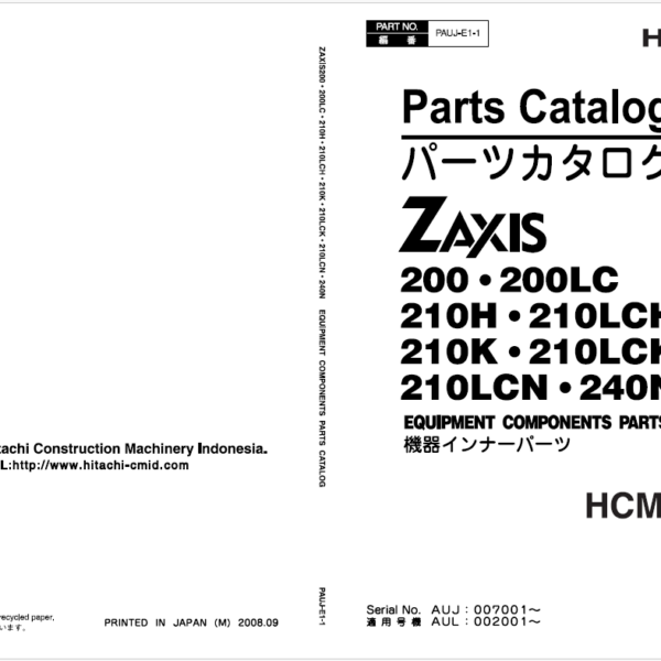 ZX200,ZX200LC,ZX210H,ZX210LCH,ZX210K,ZX210LCK,ZX210LCN,ZX240N Inner Parts Catalog
