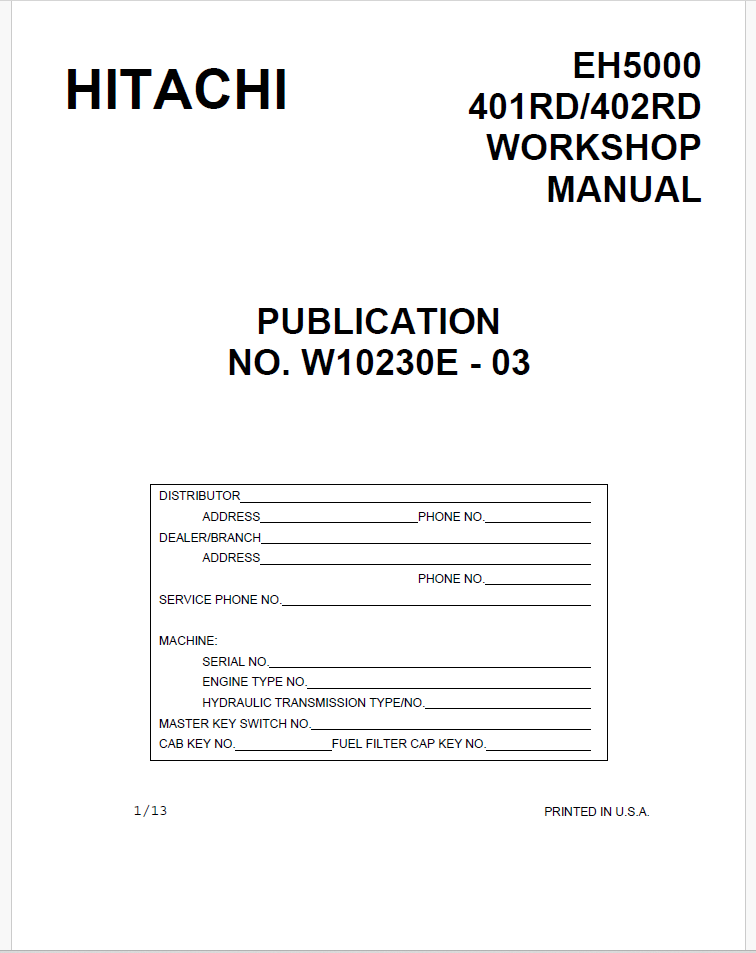 EH5000 401RD, 402RD Workshop (Service) Manual