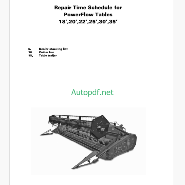 Fendt 18', 20', 22', 25', 30', 35' PowerFlow Tables Repair Time Schedules
