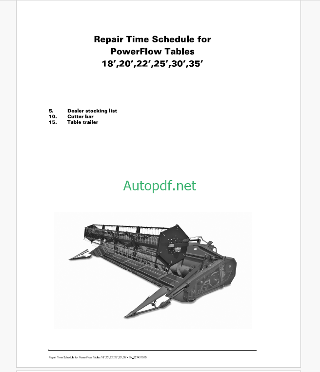 Fendt 18', 20', 22', 25', 30', 35' PowerFlow Tables Repair Time Schedules
