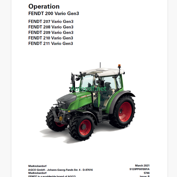 Fendt 200, 207, 208, 209, 210, 211 Vario Gen3 Tractor Operation and Maintenance Manual