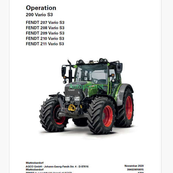 Fendt 200, 207, 208, 209, 210, 211 Vario S3 Tractor Operation and Maintenance Manual