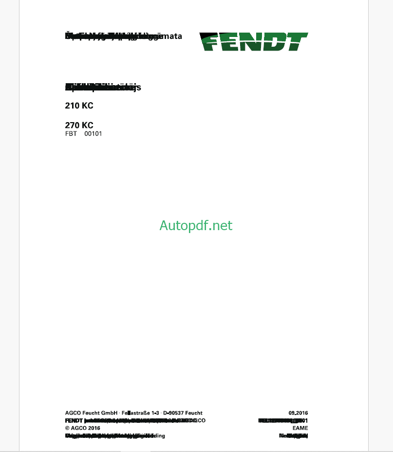 Fendt 210 KC, 270 KC Twister Operator's Manual (FEL1276940401)