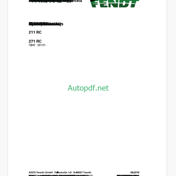 Fendt 211 RC, 271 RC Operator's Manual (FEL1283590401)