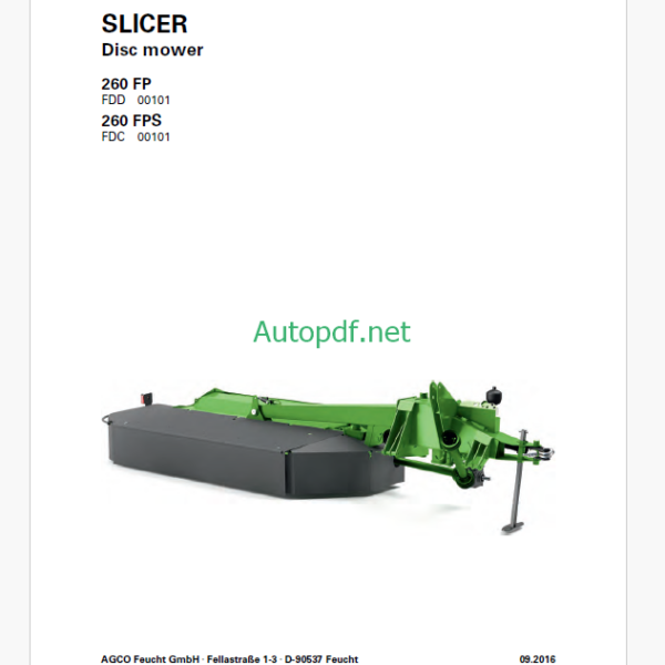 Fendt 260 FP, 260 FPS Slicer Disc Mower Operator's Manual