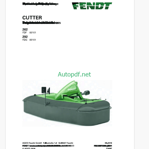 Fendt 262, 292 Cutter Operator's Manual (FEL1287120401)