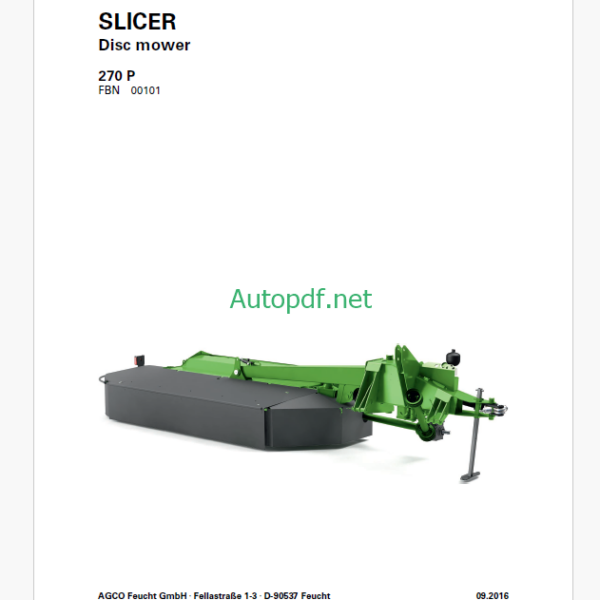 Fendt 270 P Slicer Disc Mowe Operator's Manual