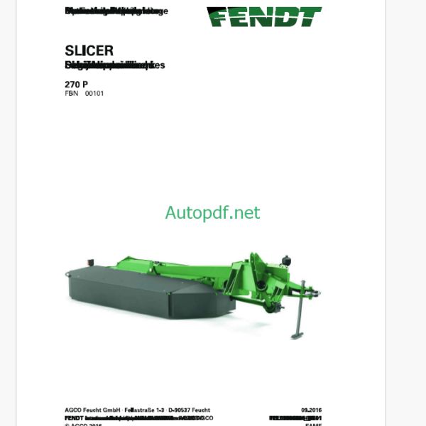 Fendt 270P Slicer Operator's Manual (FEL1390620401)