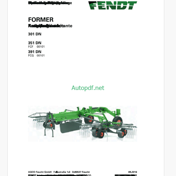 Fendt 301 DN, 351 DN, 391 DN Former Operator's Manual (FEL1287710401)01)