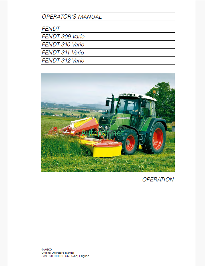 Fendt 309, 310, 311, 312 Vario Farmer Operator's Manual
