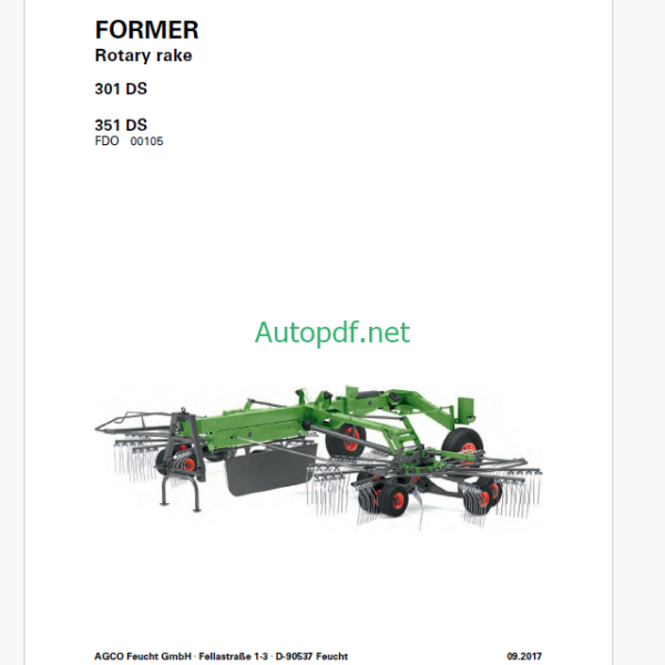 Fendt 310 DS, 351 DS Former Rotary Rake Operator's Manual