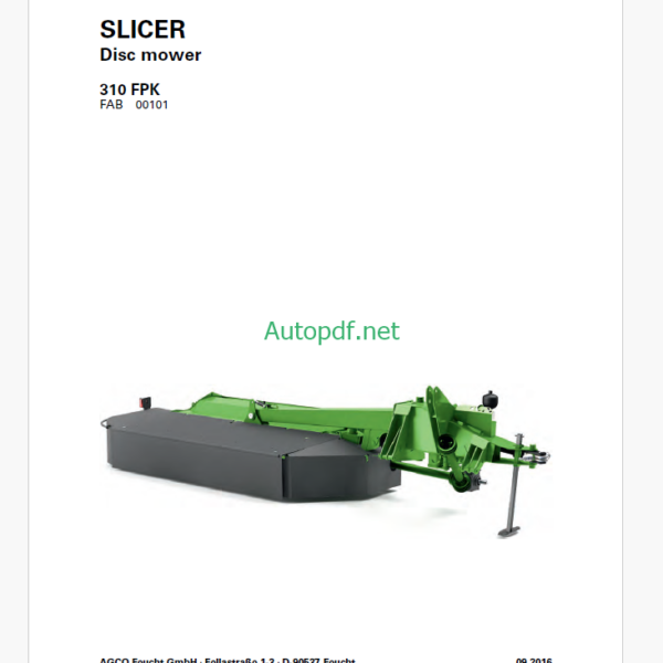 Fendt 310 FPK Slicer Disc Mower Operator's Manual