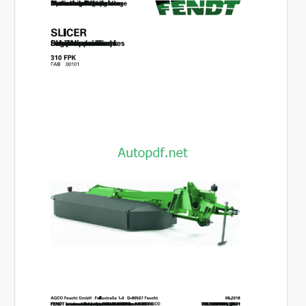 Fendt 310 FPK Slicer Operator's Manual (FEL1388450401)