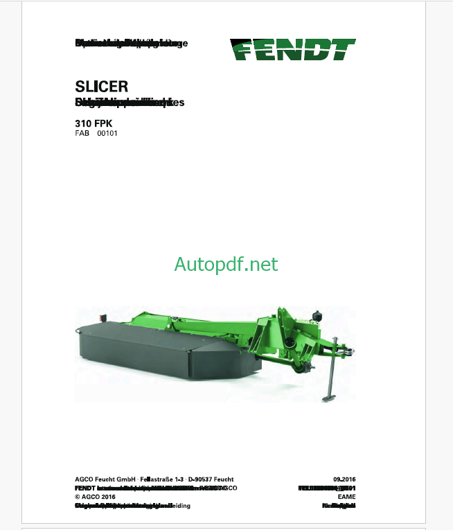 Fendt 310 FPK Slicer Operator's Manual (FEL1388450401)
