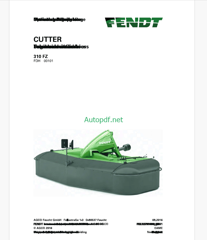 Fendt 310 FZ Cutter Operator's Manual (FEL1279160401)