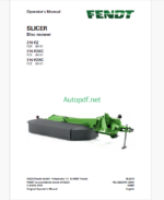 Fendt 310 FZ, 310 FZKC, 310 FZRC Slicer Disc Mower Operator's Manual