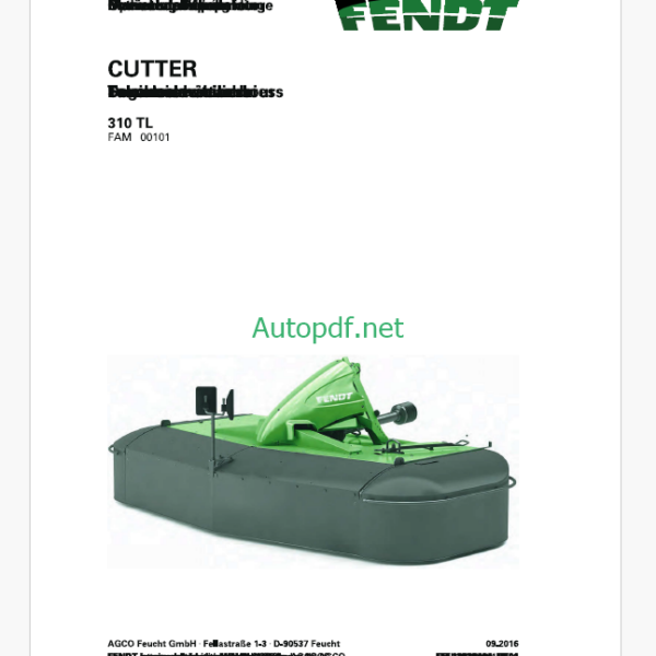 Fendt 310 TL Cutter Operator's Manual (FEL1283840401)