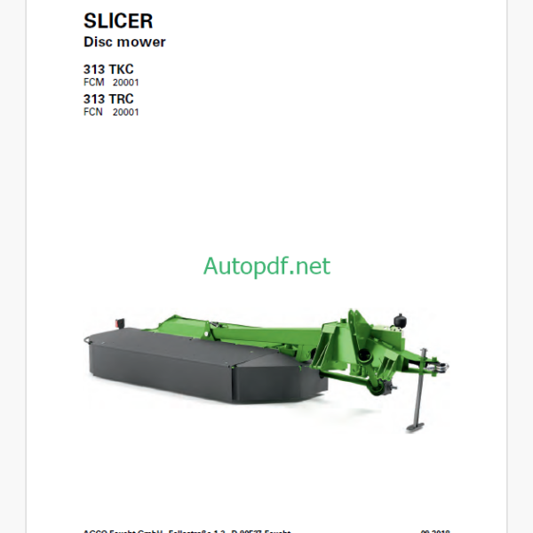 Fendt 313 TKC, 313 TRC Slicer Disc Mower Operator's Manual