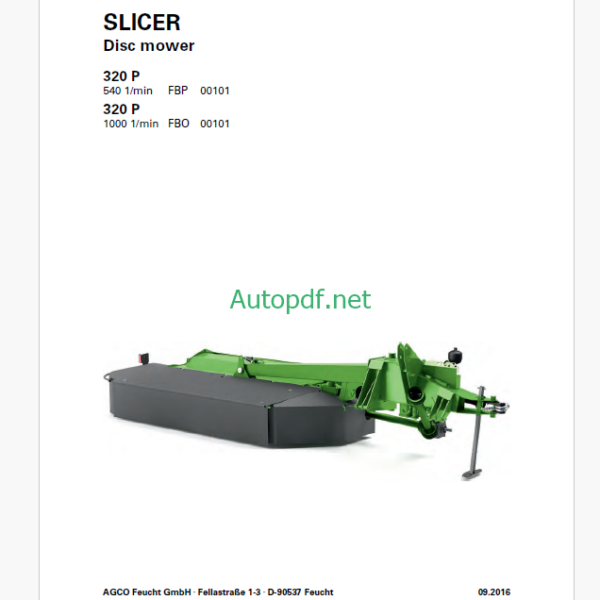 Fendt 320 P (FBP and FBO) Slicer Disc Mower Operator's Manual