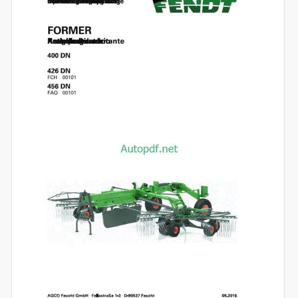 Fendt 400 DN, 426 DN, 456 DN Former Operator's Manual (FEL1689160401)