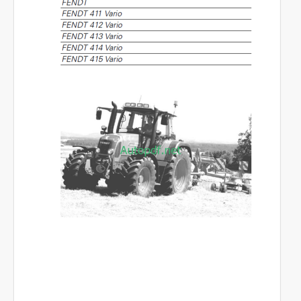 Fendt 411, 412, 413, 414, 415 Vario Tractor Operator's Manual