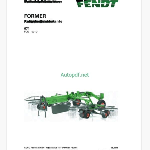 Fendt 671 Former Operator's Manual (FEL1282740401)