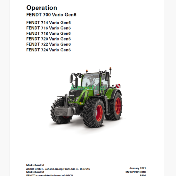 Fendt 700, 714, 716, 718, 720, 722, 724 Vario Gen6 Operation and Maintenance Manual