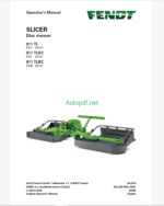 Fendt 911 TL, 911 TLKC, 911 TLRC Slicer Disc Mower Operator's Manual