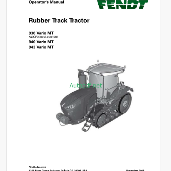 Fendt 938, 940, 943 Vario MT Rubber Track Tractor Operator's Manual (ACX2448090)