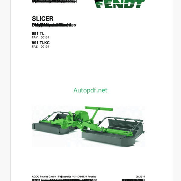 Fendt 991 TL, 991 TLKC Slicer Operator's Manual (FEL1287770401)