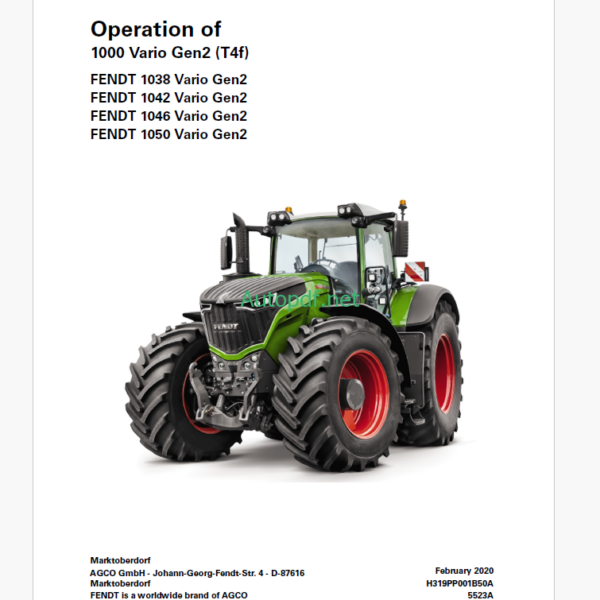 Fendt 1000, 1038, 1042, 1046, 1050 Vario Gen2 Tf4 Operation and Maintenance Manual