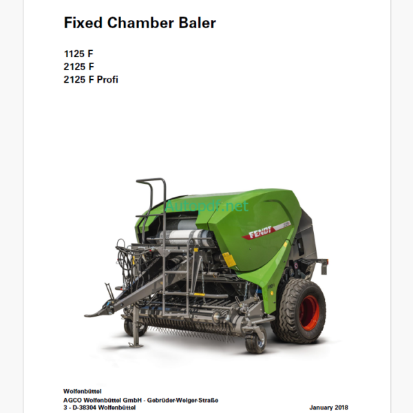 Fendt 1125F, 2125F, 2125F Profil Fixed Chamber Baler Operator's Manual