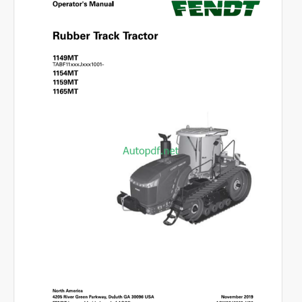 Fendt 1149MT, 1154MT, 1159MT, 1165MT Rubber Track Tractor Operator's Manual (ACW3842360)
