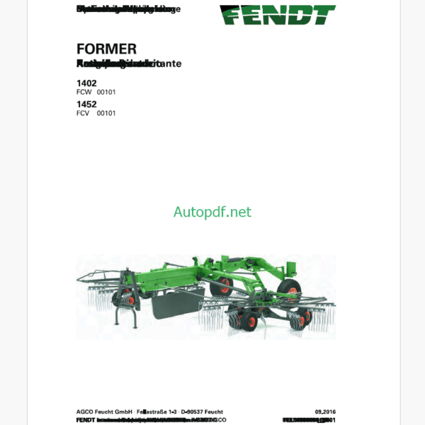 Fendt 1402, 1452 Former Operator's Manual (FEL1690660401)