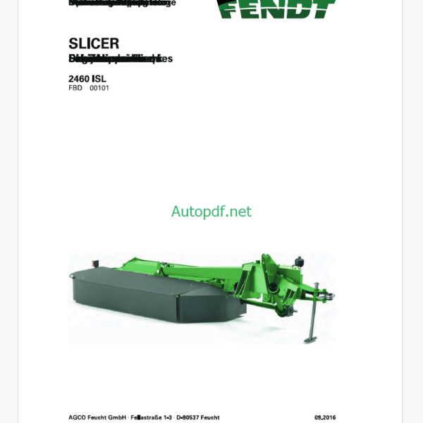 Fendt 2460 ISL Slicer Operator's Manual (FEL1376440401)
