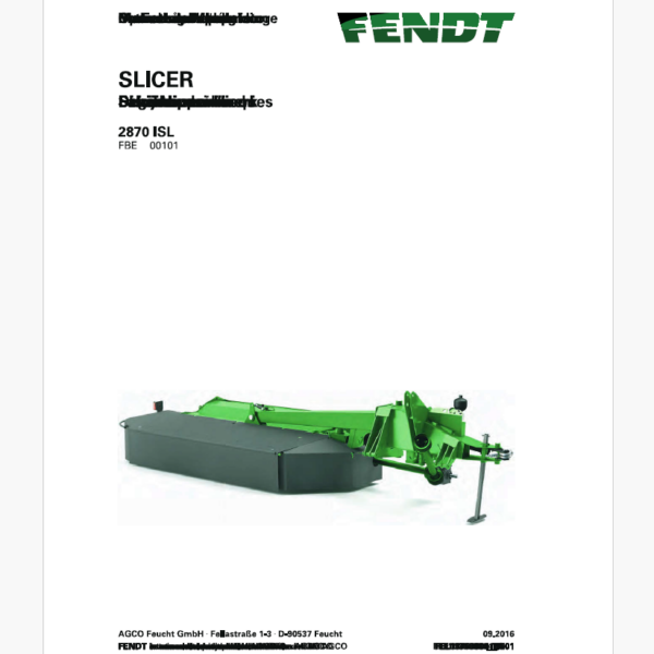 Fendt 2870 ISL Slicer Disc Mower Operator's Manual