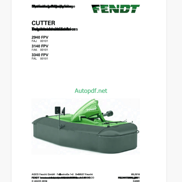 Fendt 2940 FPV, 3140 FPV, 3340 FPV Cutter Operator's Manual (FEL1417260401)