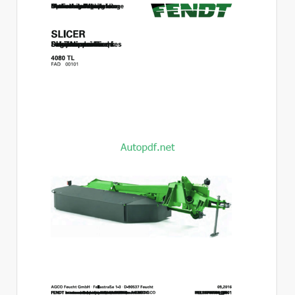 Fendt 3080 TL Slicer Operator's Manual (FEL1374550401)