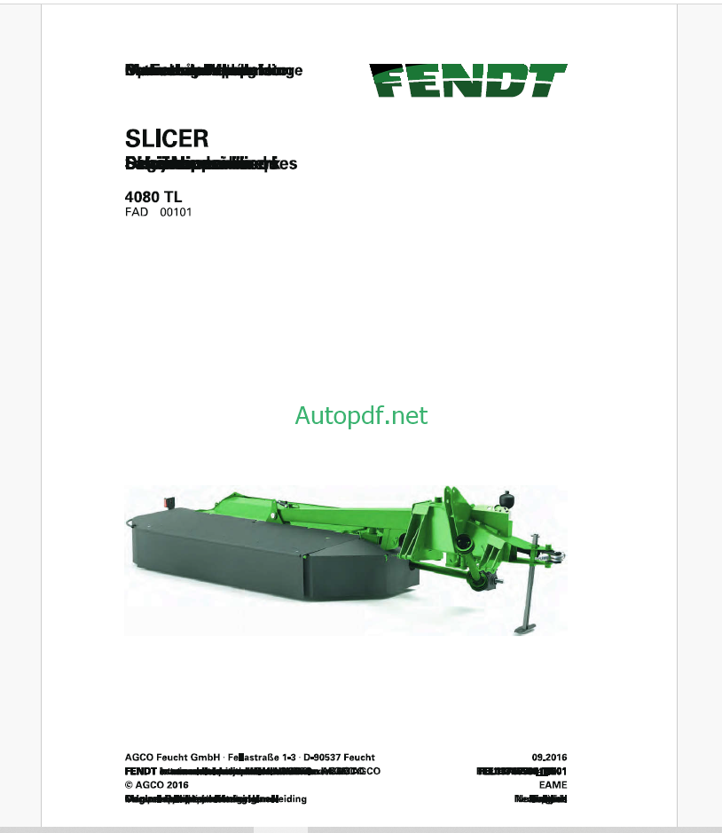 Fendt 3080 TL Slicer Operator's Manual (FEL1374550401)