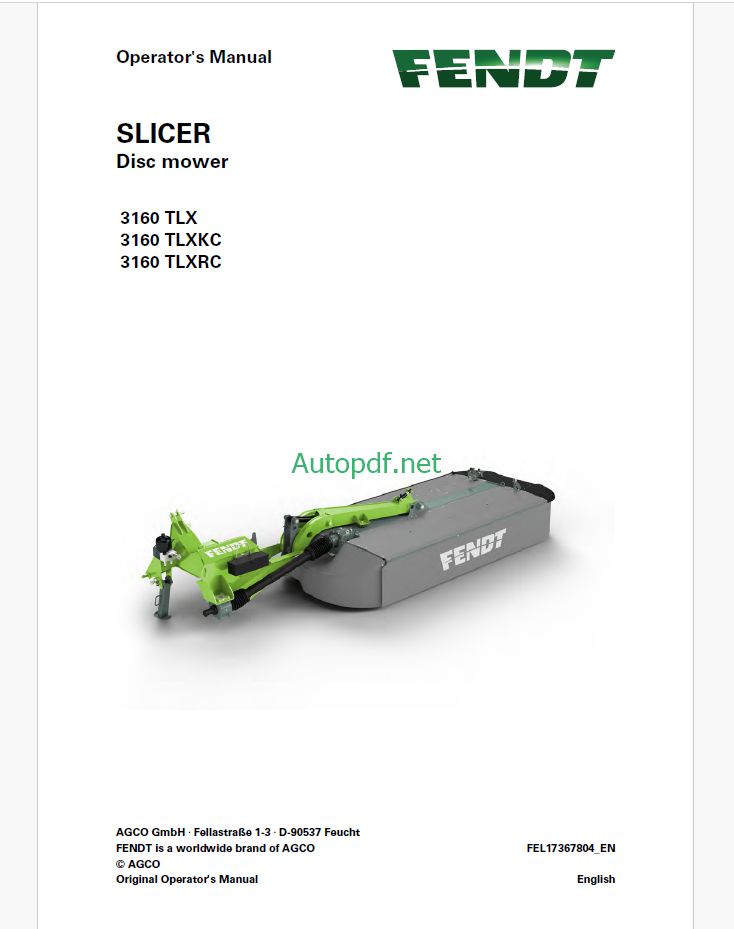 Fendt 3080 TL Slicer Operator's Manual (FEL1374550401)