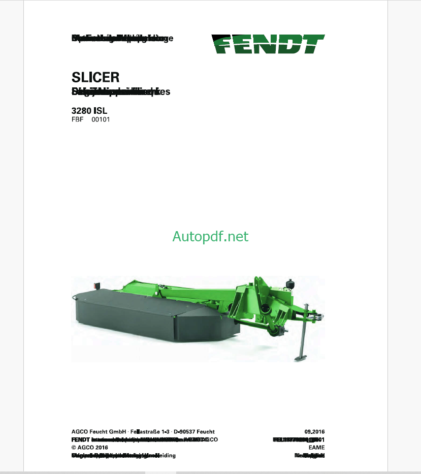 Fendt 3280 ISL Slicer Operator's Manual (FEL1377020401)
