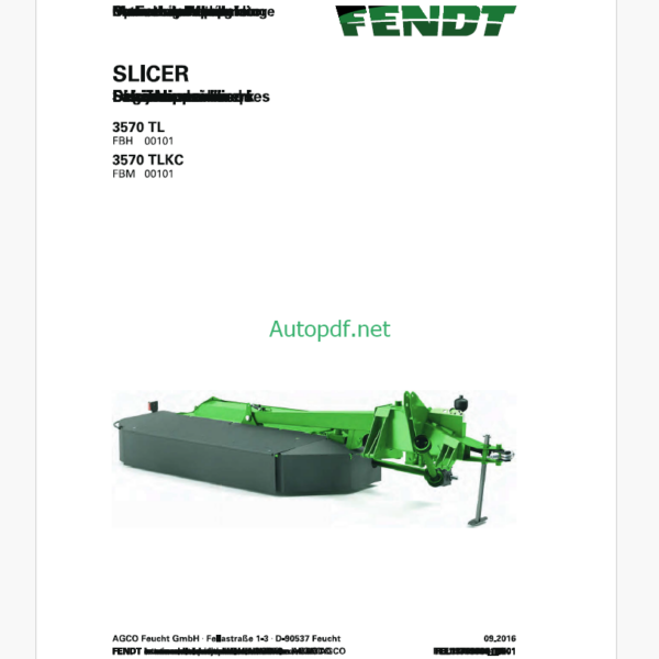 Fendt 3570 TL, 3570 TLKC Slicer Operator's Manual (FEL1376960401)