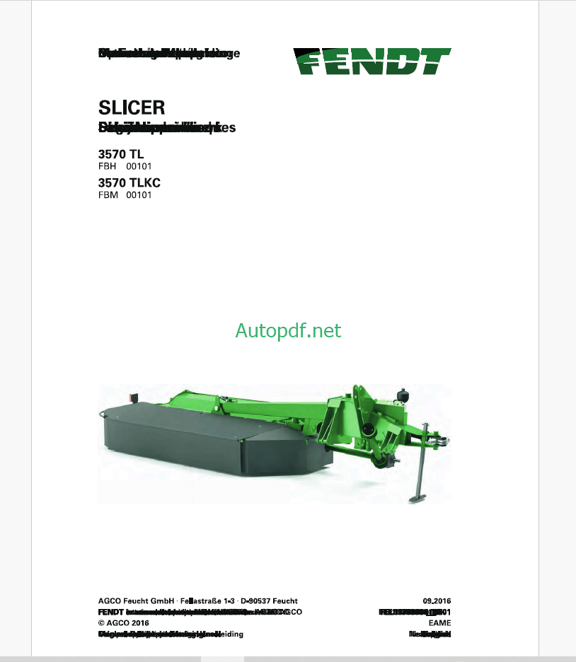 Fendt 3570 TL, 3570 TLKC Slicer Operator's Manual (FEL1376960401)