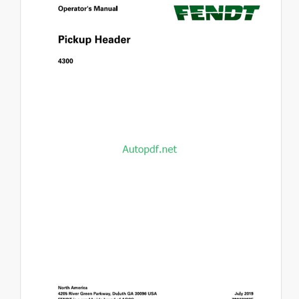 Fendt 4300 Pickup Header Operator's Manual