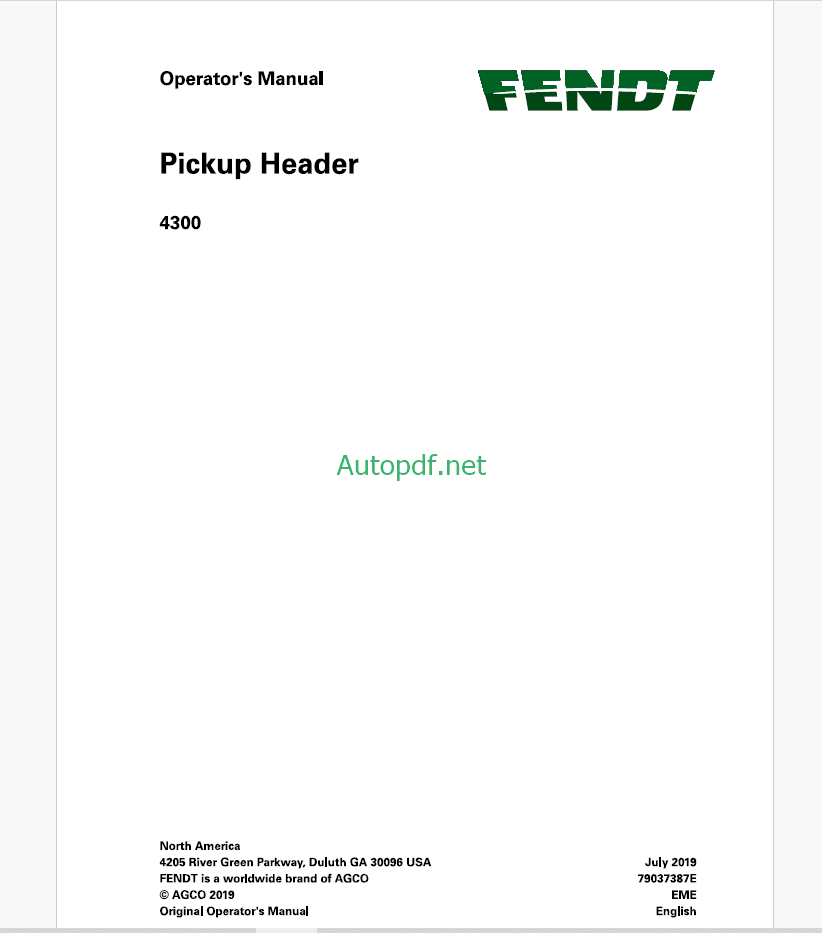 Fendt 4300 Pickup Header Operator's Manual