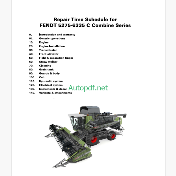 Fendt 5275 - 6335C Combine Series Harvesting Repair Time Schedule (LA327370010)