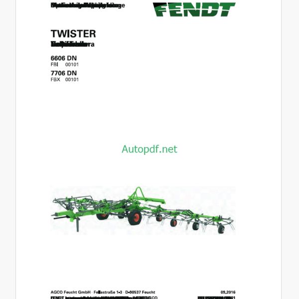 Fendt 6606 DN Twister Tedder Operator's Manual