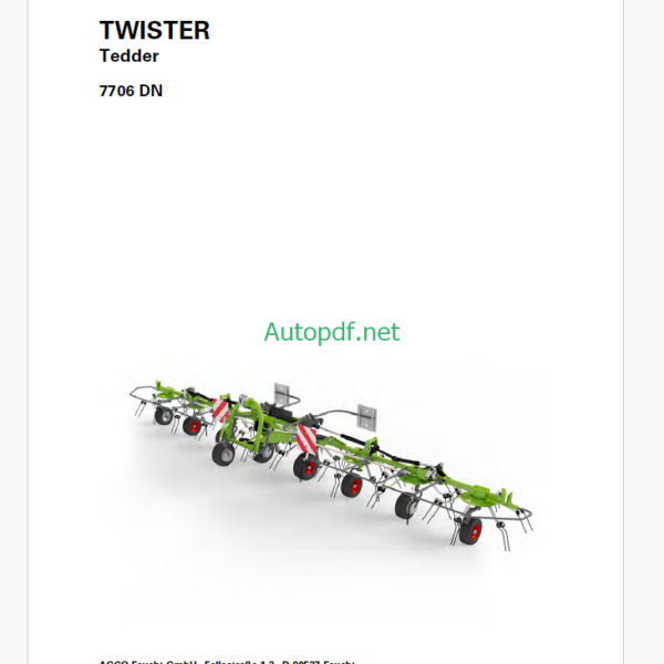Fendt 7706 DN Twister Tedder Operator's Manual