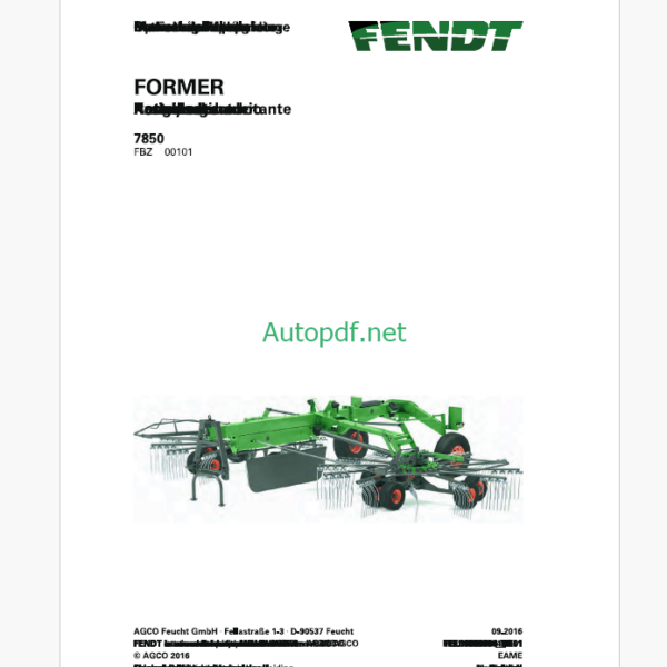 Fendt 7850 Former Operator's Manual (FEL1688960401)