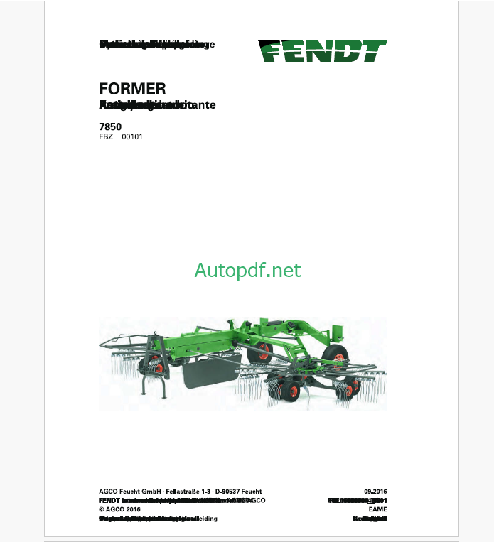 Fendt 7850 Former Operator's Manual (FEL1688960401)